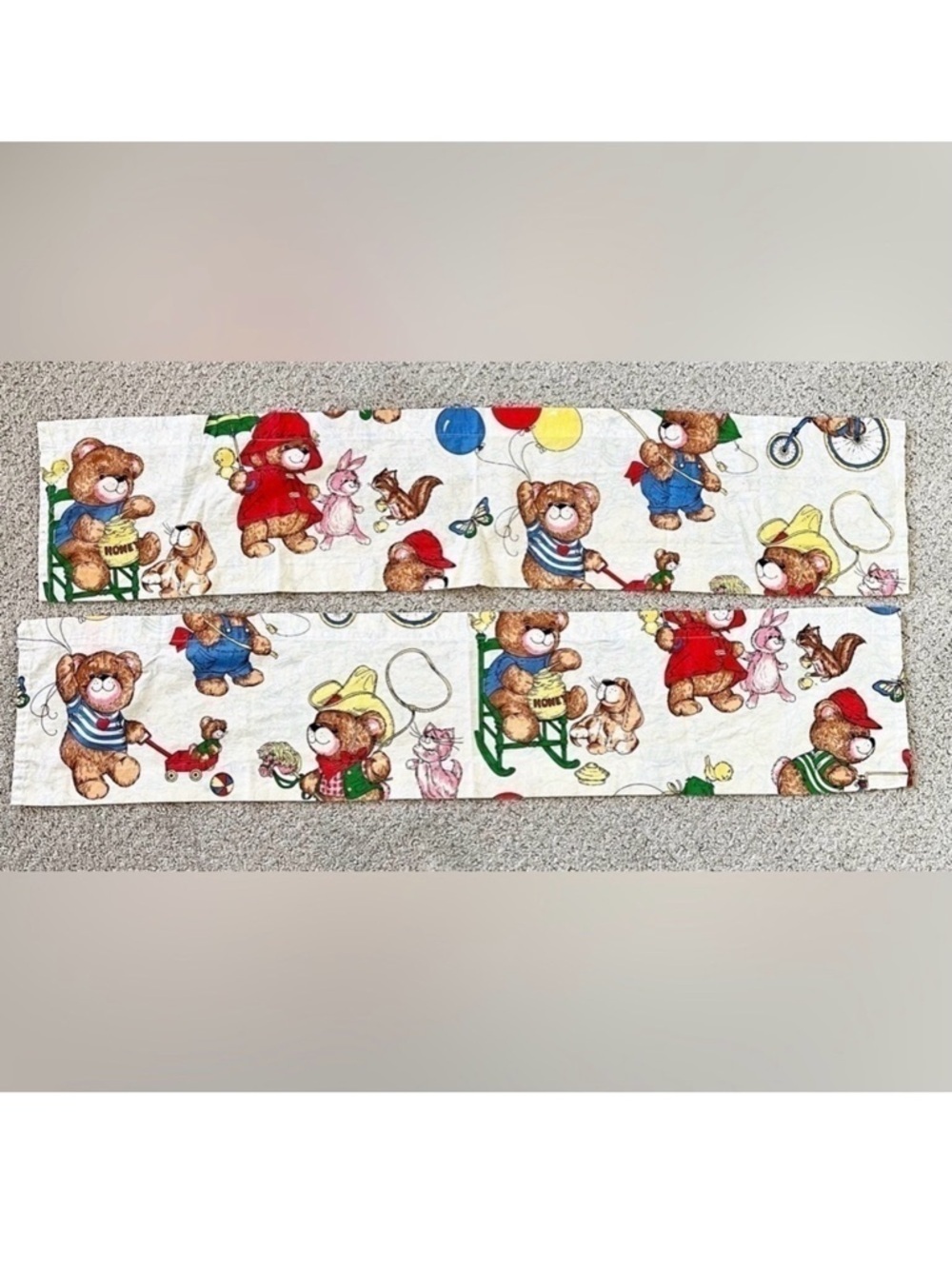 Vintage Cranston Teddy Bear Valances Western Honey Bird Blue Red Woodland Set 2x